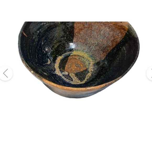 Pottery Bowl Neutral Earthy Browns Half Half Dip Glazed Signed Artisan Vintage - Picture 5 of 12